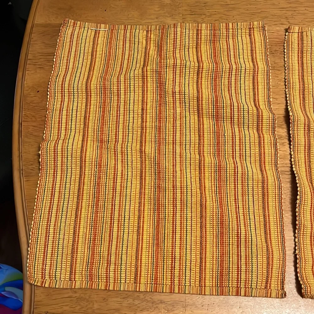 Cotton Place Mats Set of Two Yellow, Green, Orange Stripe